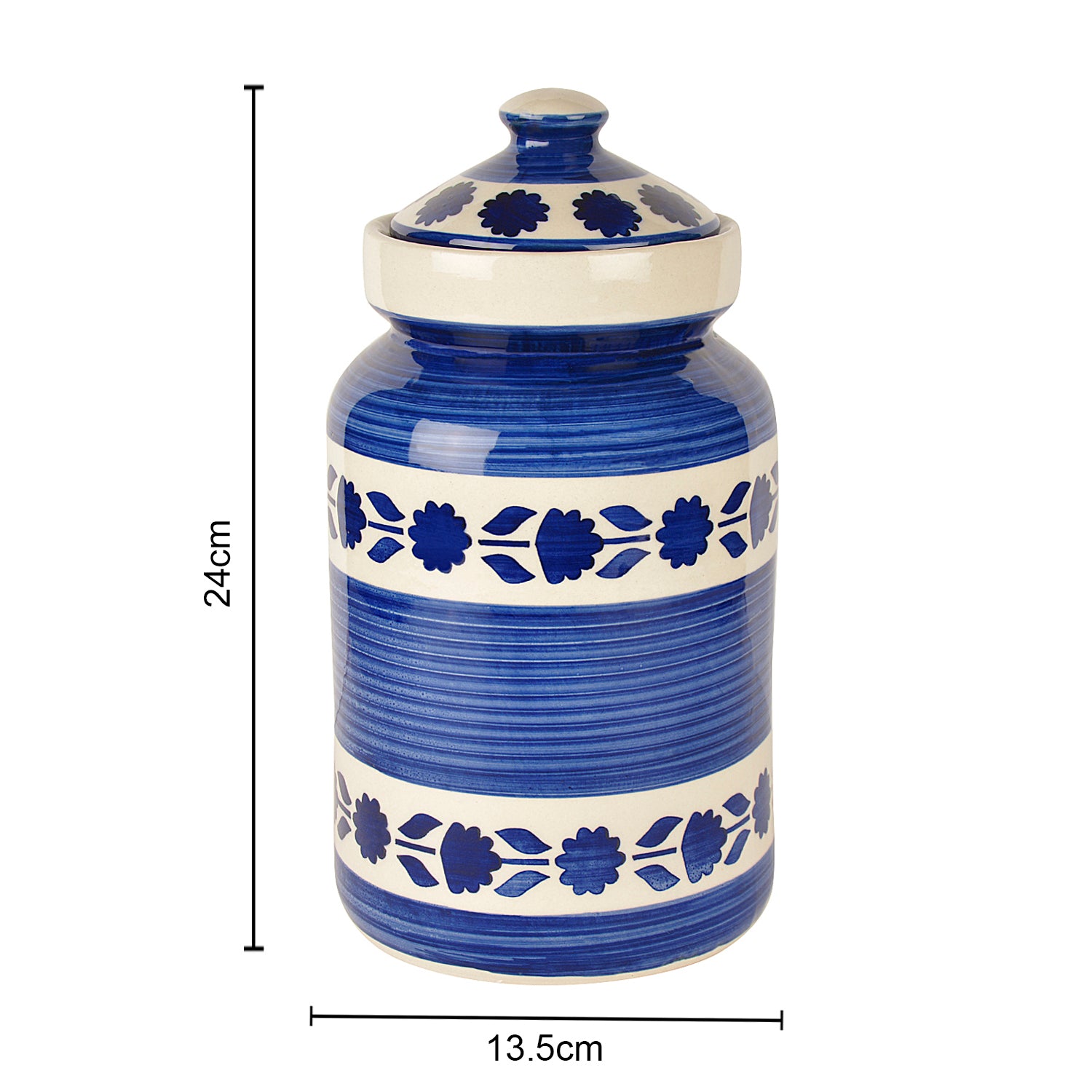 Handpainted Ceramic Jar (Burni) Set with Lid (3000 ml, Blue and White) - View 5