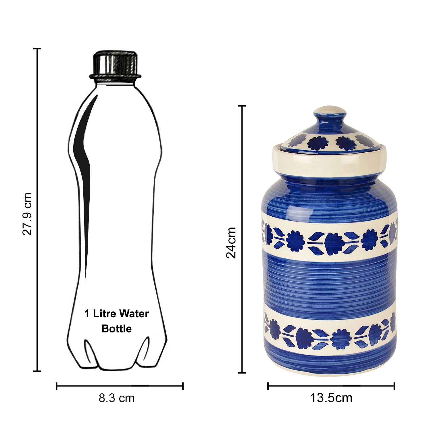 Handpainted Ceramic Jar (Burni) Set with Lid (3000 ml, Blue and White) - View 6