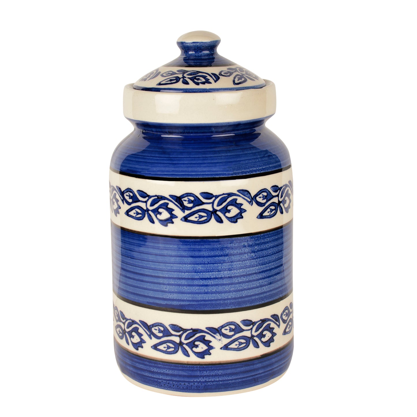 Handpainted Ceramic Jar (Burni) with Lid (3000 ml, Blue and White) - View 3