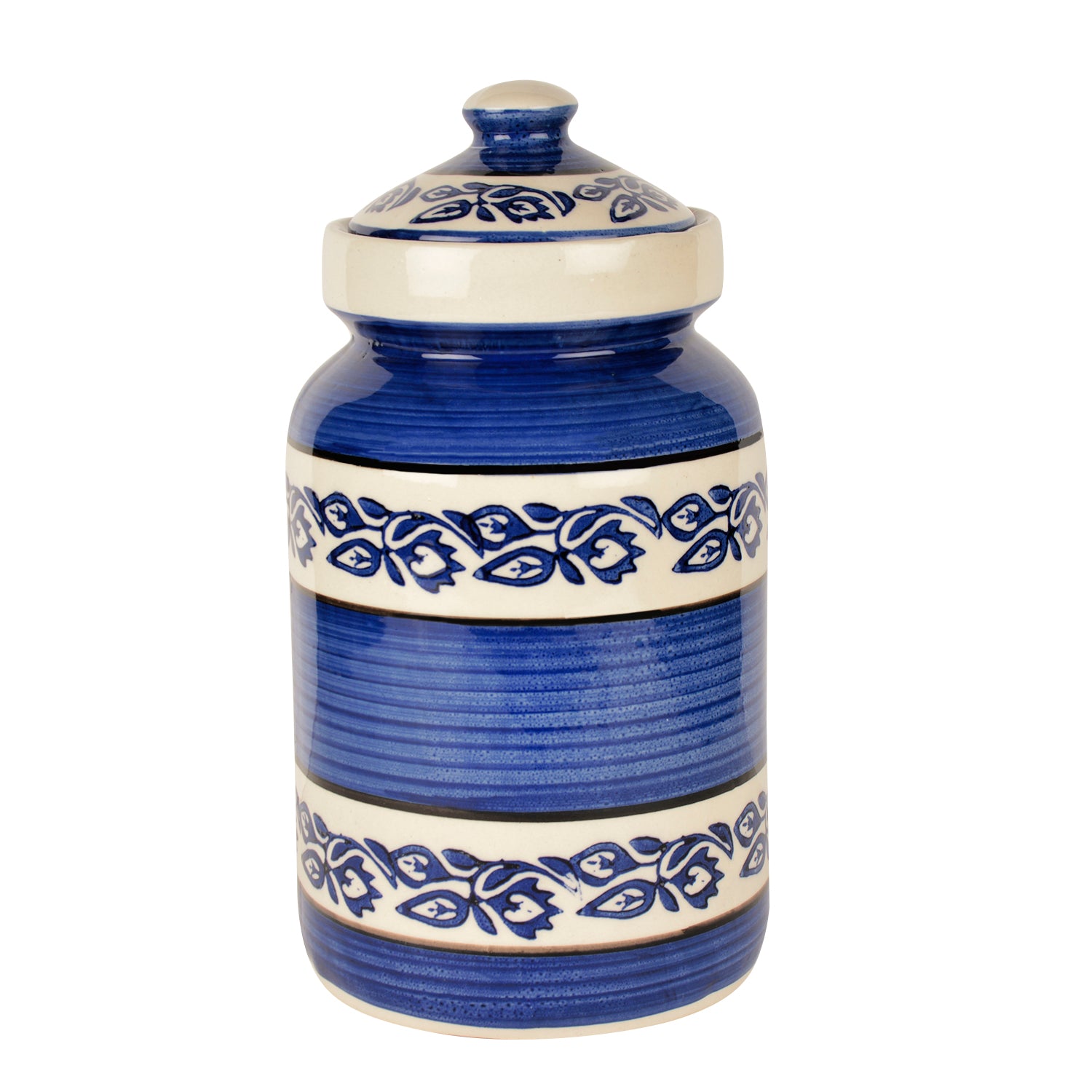 Handpainted Ceramic Jar (Burni) with Lid (3000 ml, Blue and White) - View 3