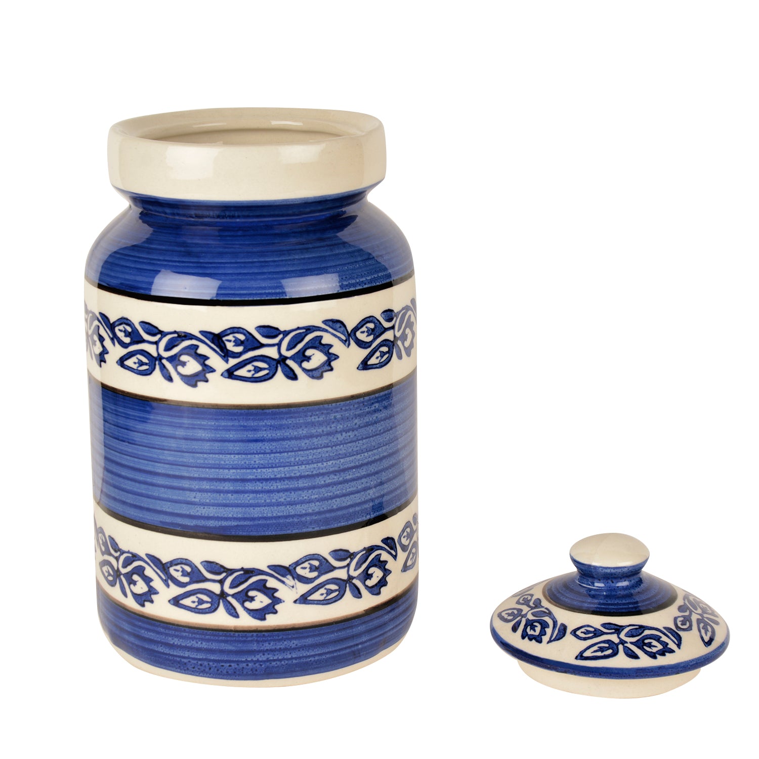 Handpainted Ceramic Jar (Burni) with Lid (3000 ml, Blue and White) - View 4