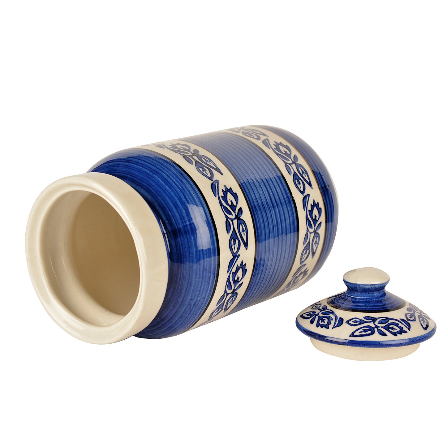 Handpainted Ceramic Jar (Burni) with Lid (3000 ml, Blue and White) - View 5