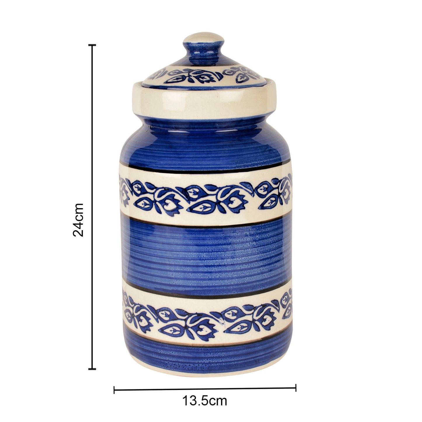 Handpainted Ceramic Jar (Burni) with Lid (3000 ml, Blue and White) - View 2