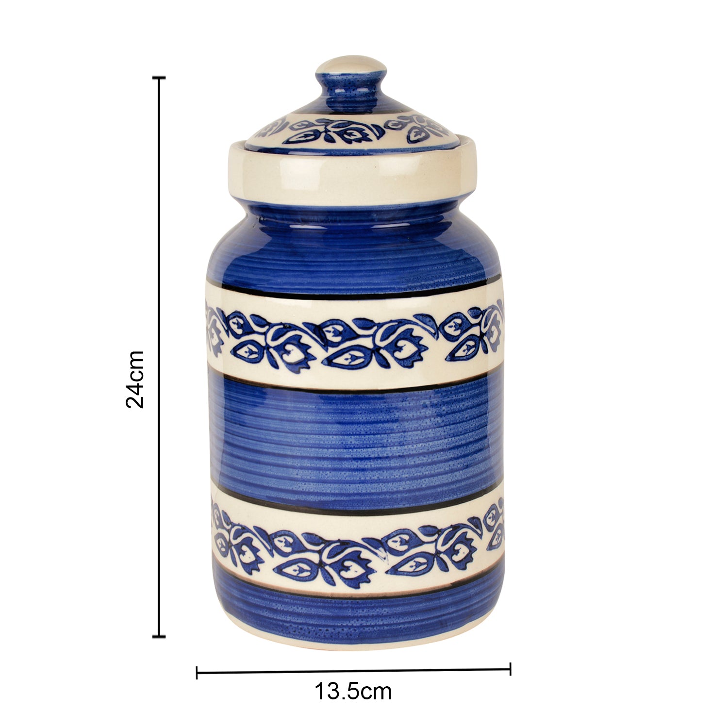 Handpainted Ceramic Jar (Burni) with Lid (3000 ml, Blue and White) - View 2