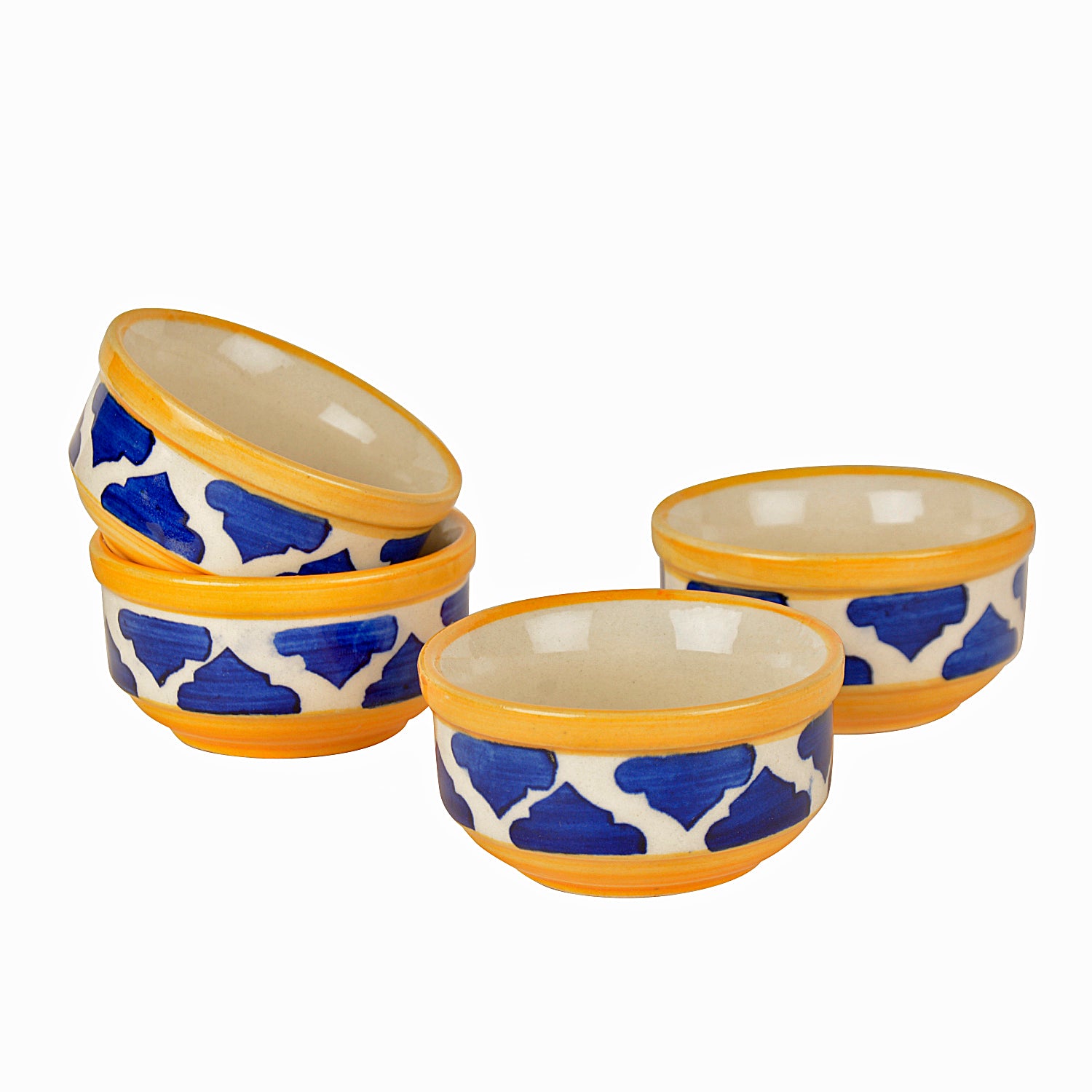 Handpainted Ceramic Serving Bowls (110 ml , Set of 4, Blue and Yellow) - View 3