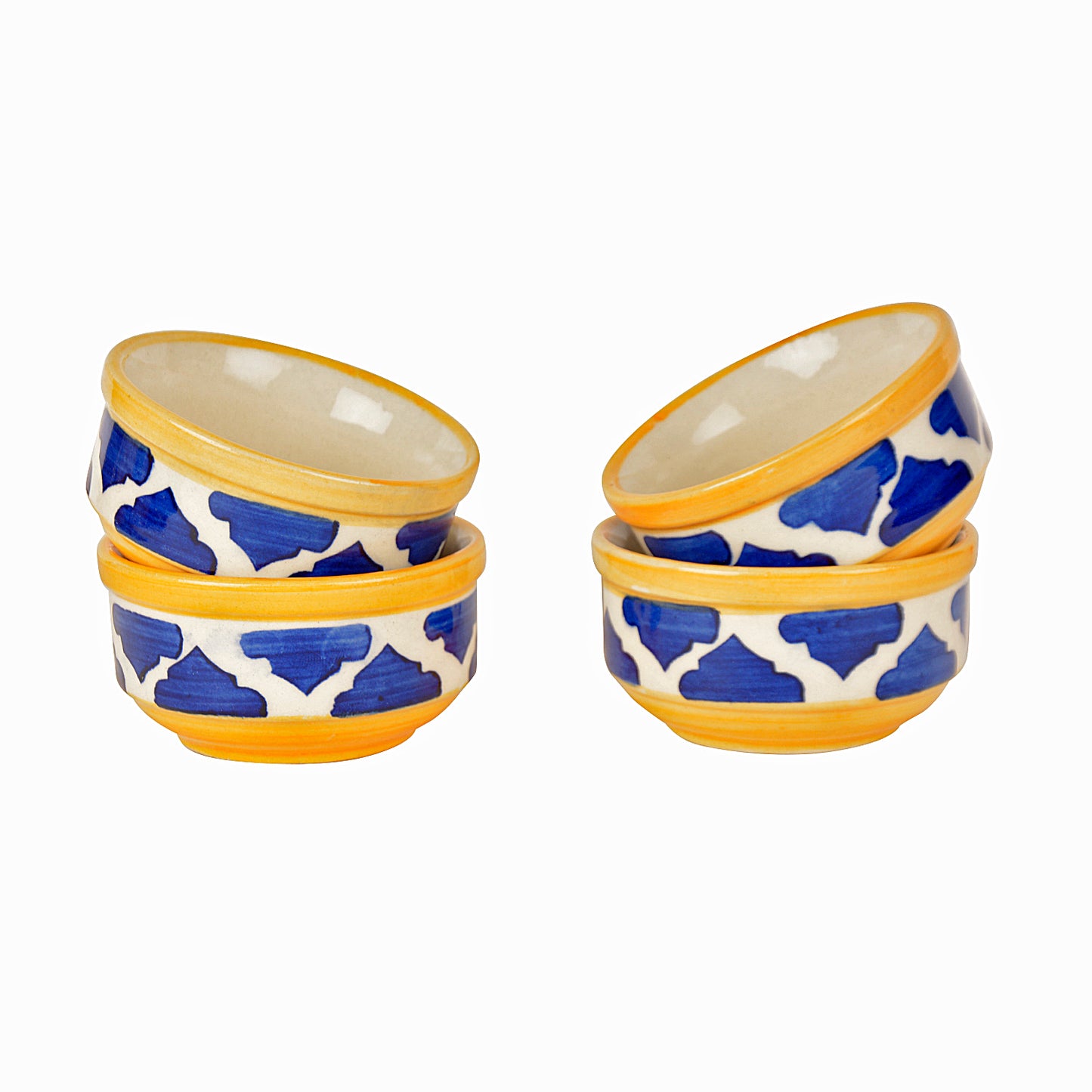 Handpainted Ceramic Serving Bowls (110 ml , Set of 4, Blue and Yellow) - View 4
