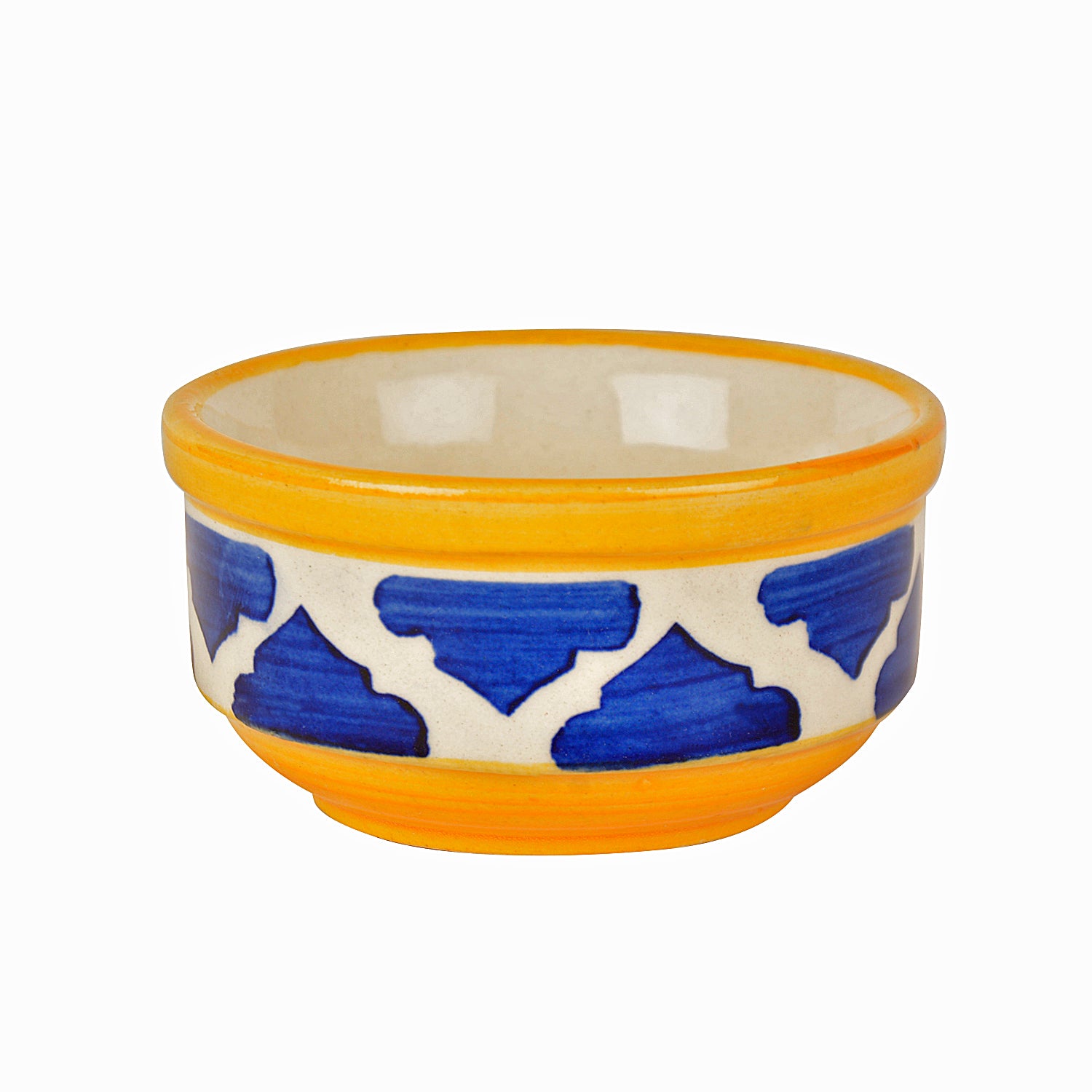 Handpainted Ceramic Serving Bowls (110 ml , Set of 4, Blue and Yellow) - View 5