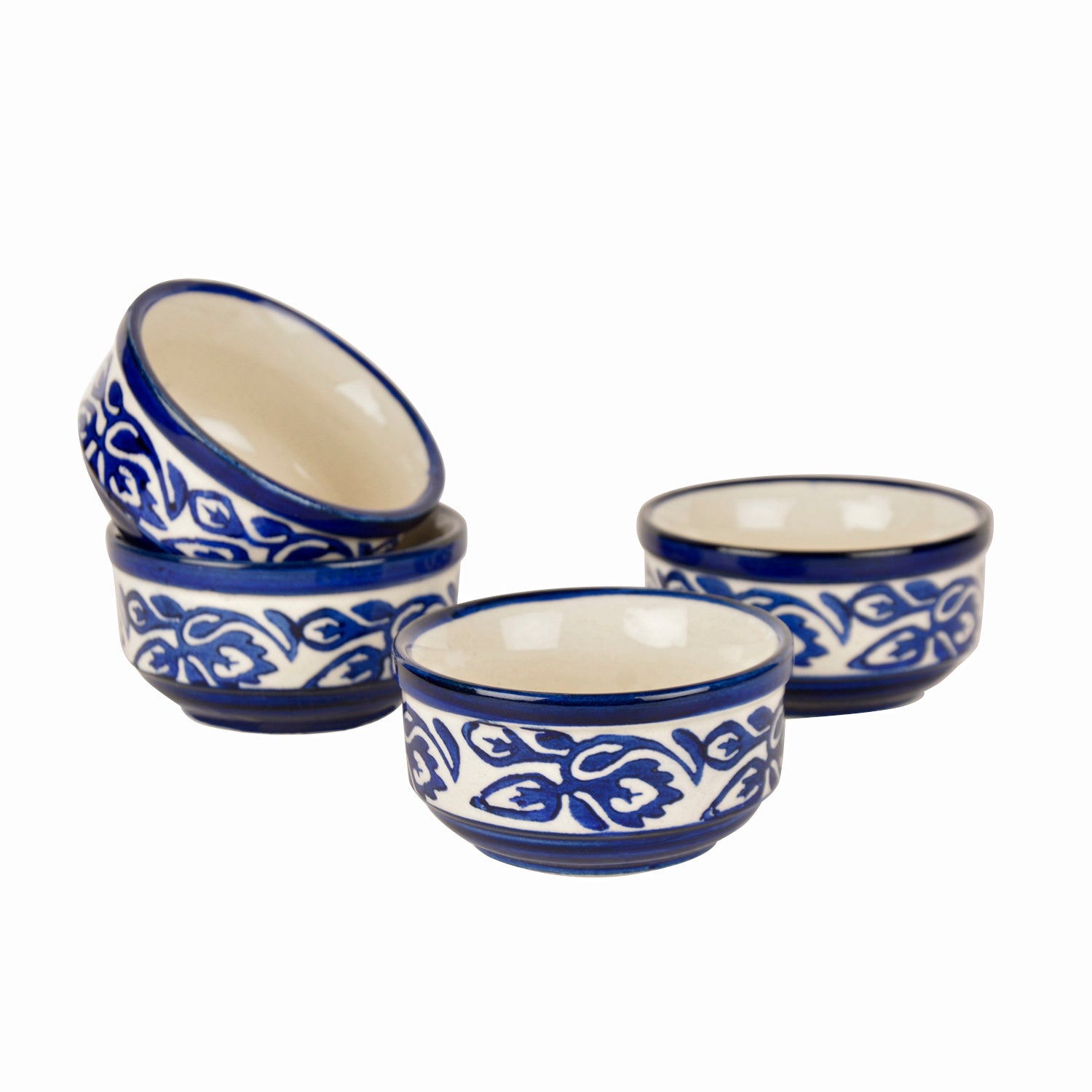 Handpainted Ceramic Serving Bowls (110 ml , Set of 4, Blue) - View 3