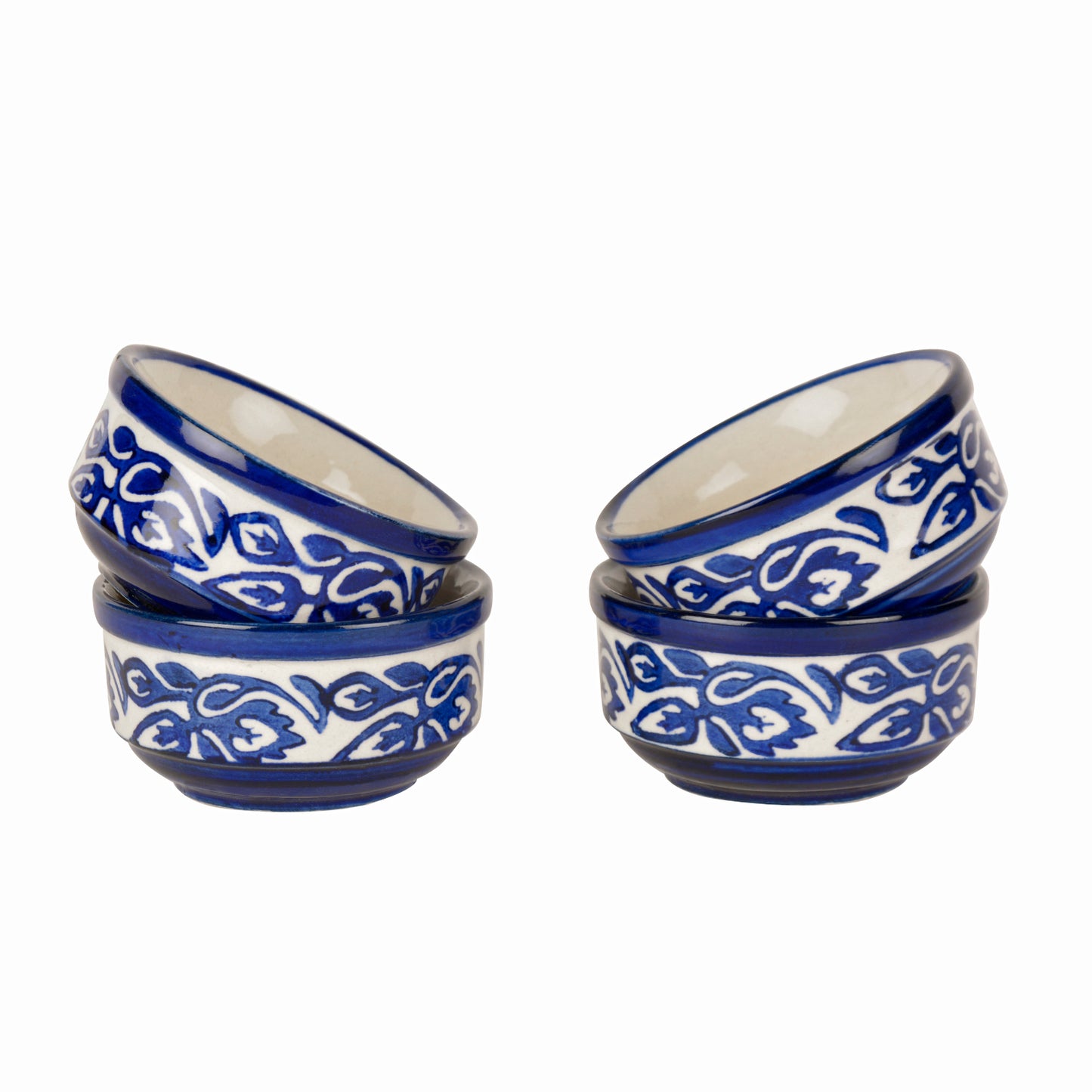 Handpainted Ceramic Serving Bowls (110 ml , Set of 4, Blue) - View 4