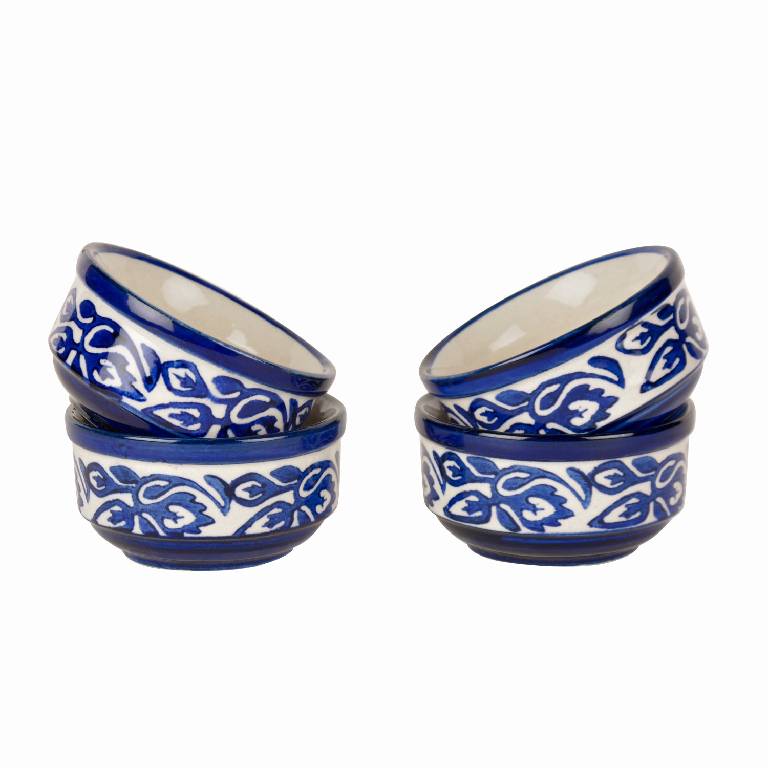 Handpainted Ceramic Serving Bowls (110 ml , Set of 4, Blue) - View 4