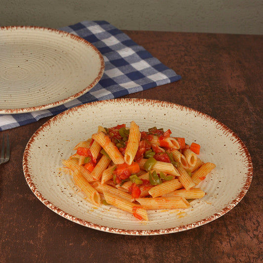 Hand Glazed Ceramic Dinner Serving Plates ( 10 inches , Set of 2 , Off White , Brown )