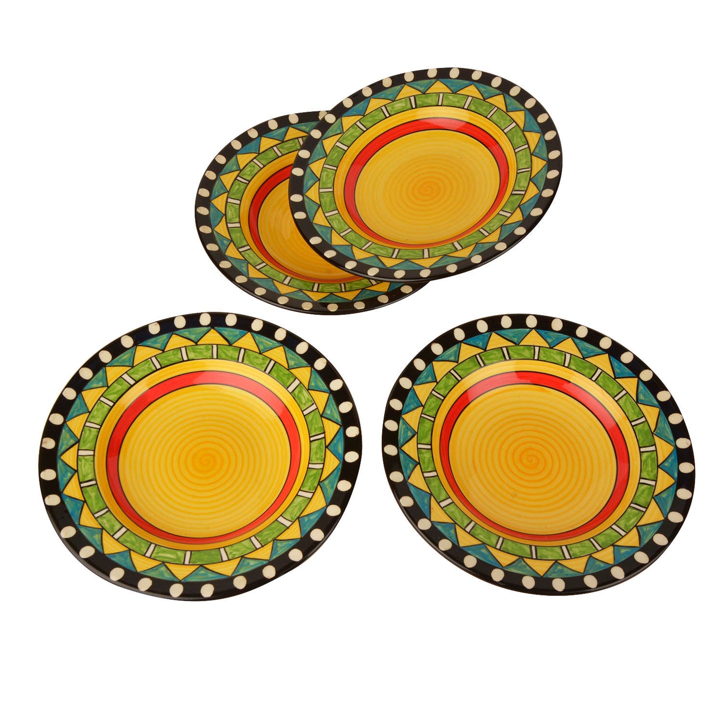 “the raindbow” Hand Painted Ceramic Pasta Plate ( 9 inches , Set of 4 , Multicolor ) - View 3