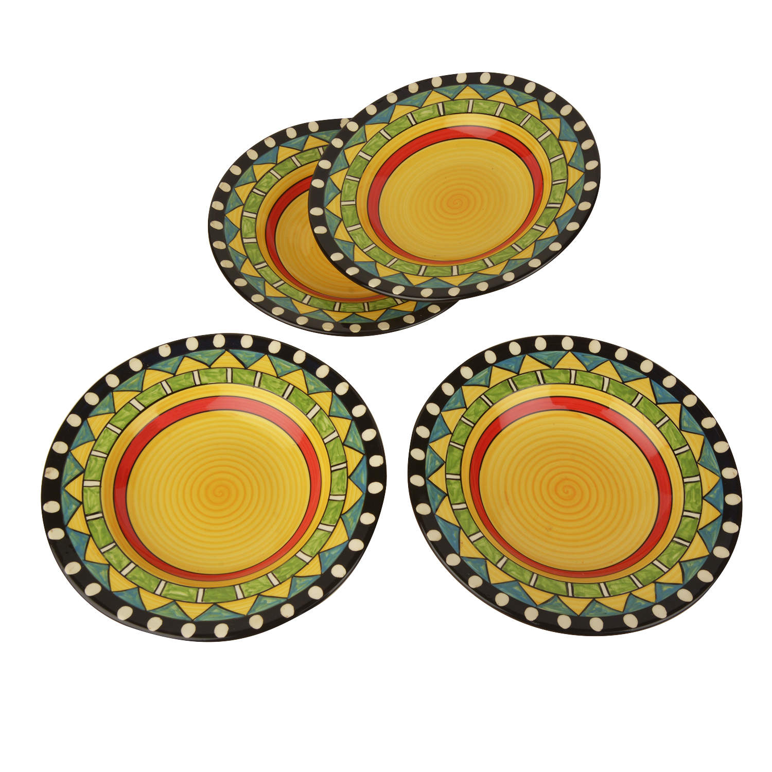 “the raindbow” Hand Painted Ceramic Pasta Plate ( 9 inches , Set of 4 , Multicolor ) - View 3