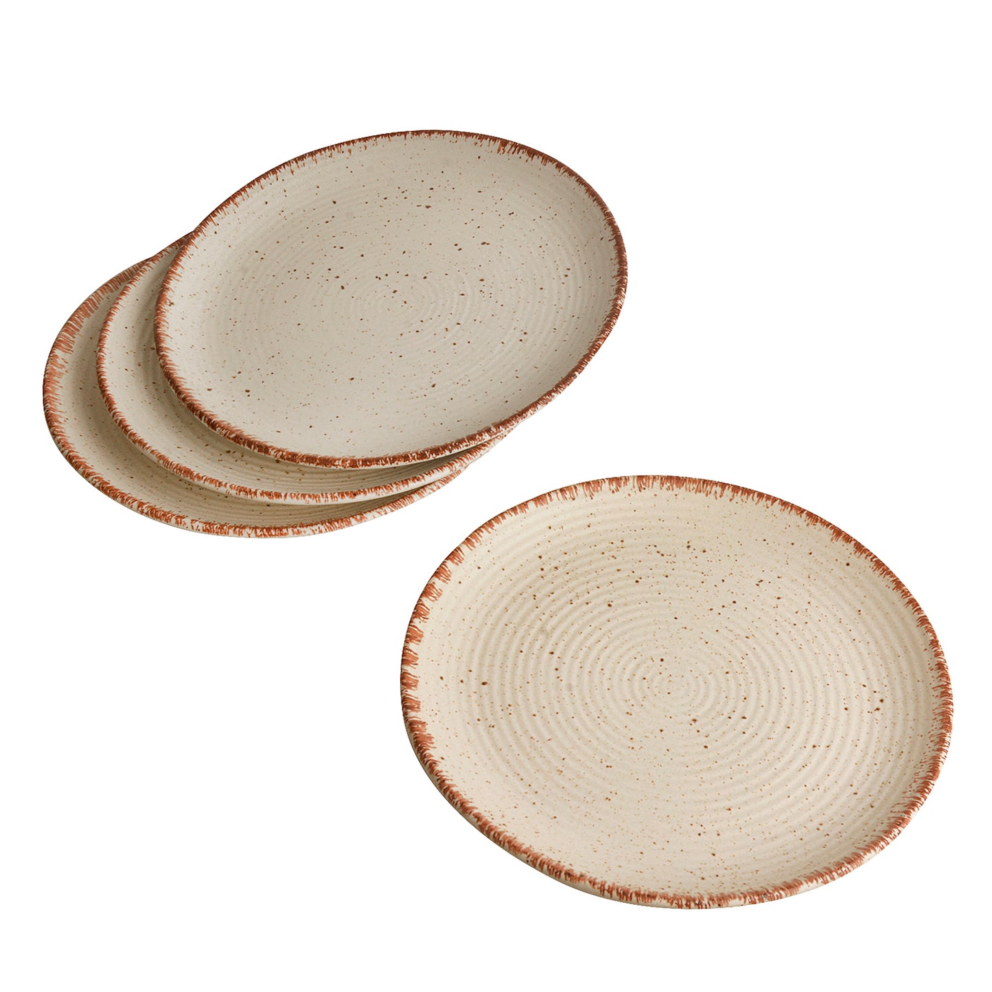 Hand Glazed Ceramic Dinner Serving Plates ( 10 inches , Set of 4 , Off White , Brown ) - View 3