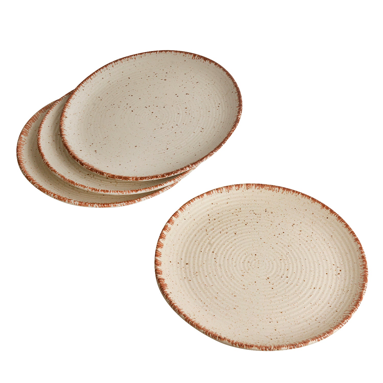 Hand Glazed Ceramic Dinner Serving Plates ( 10 inches , Set of 4 , Off White , Brown ) - View 3
