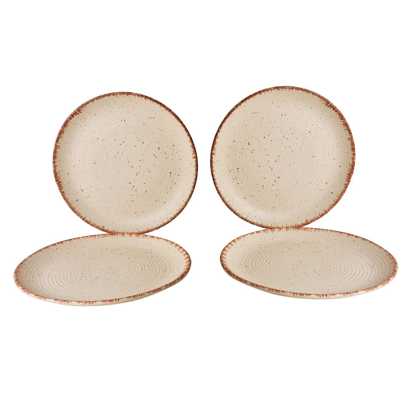 Hand Glazed Ceramic Dinner Serving Plates ( 10 inches , Set of 4 , Off White , Brown ) - View 6