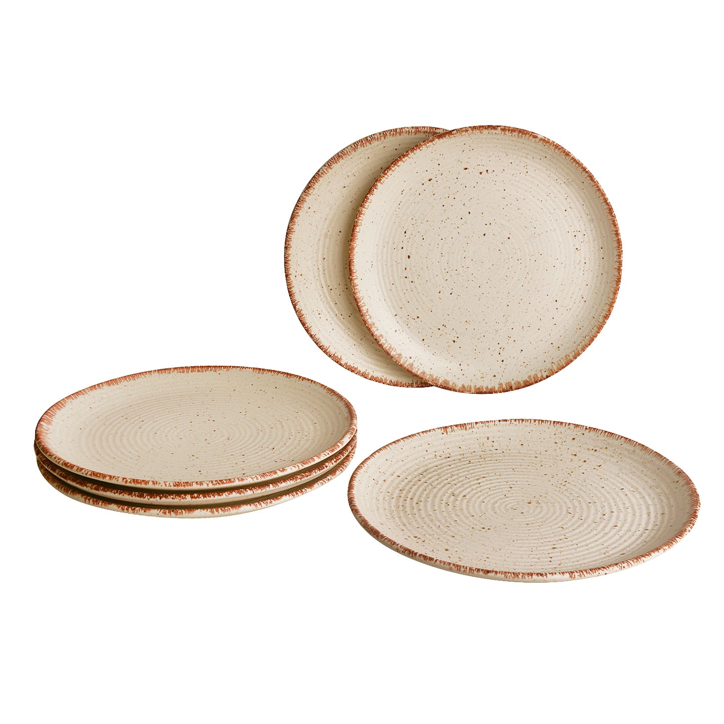 Hand Glazed Ceramic Dinner Serving Plates ( 10 inches , Set of 6 , Off White , Brown ) - View 3