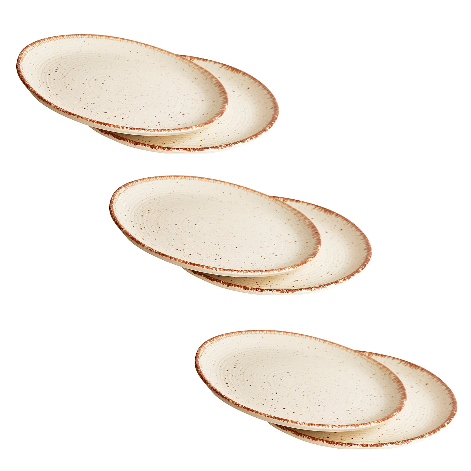 Hand Glazed Ceramic Dinner Serving Plates ( 10 inches , Set of 6 , Off White , Brown ) - View 4