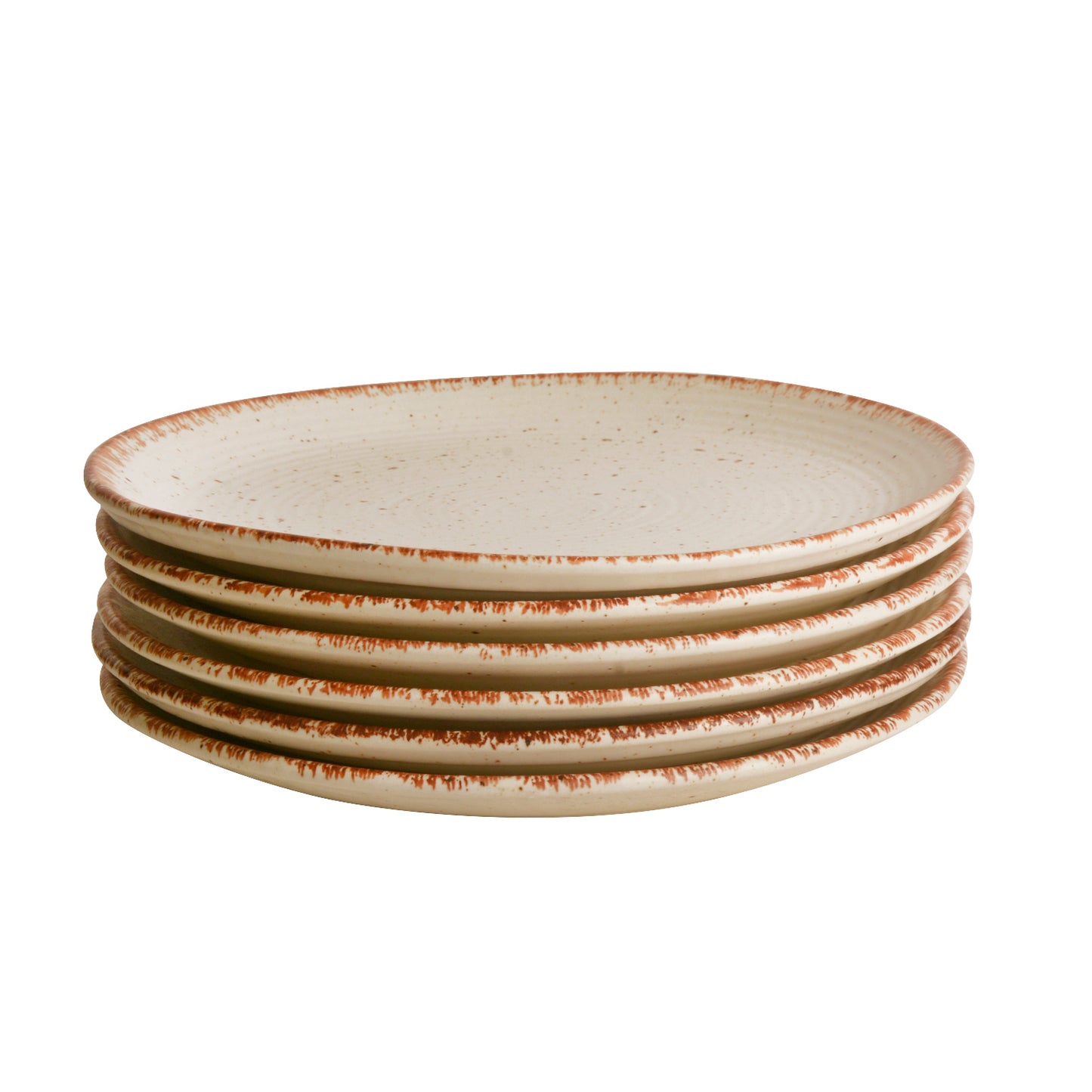 Hand Glazed Ceramic Dinner Serving Plates ( 10 inches , Set of 6 , Off White , Brown ) - View 5