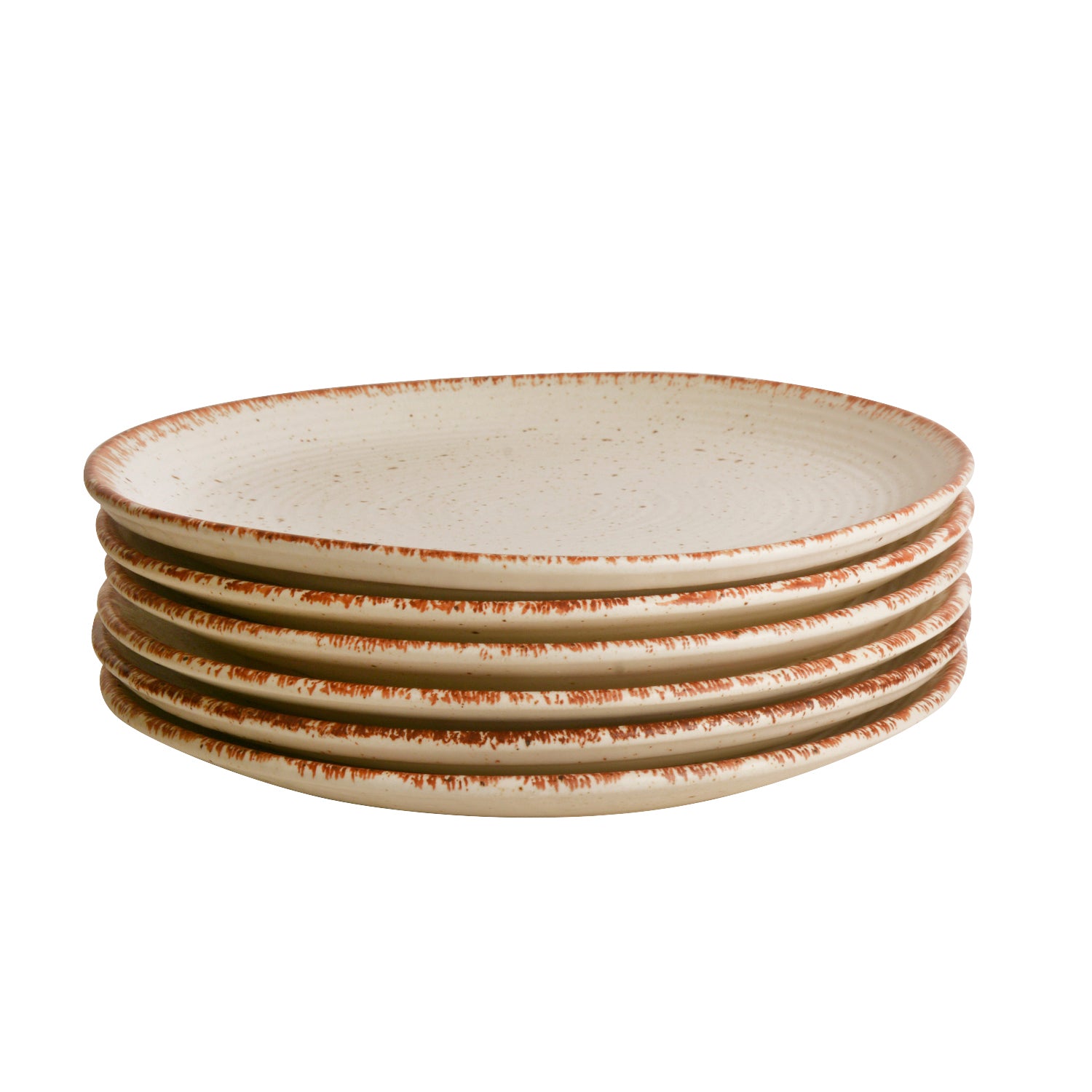 Hand Glazed Ceramic Dinner Serving Plates ( 10 inches , Set of 6 , Off White , Brown ) - View 5