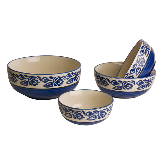 Studio Pottery Handpainted Dinner Serving Bowl Set (Set of 4 , Blue) - View 2