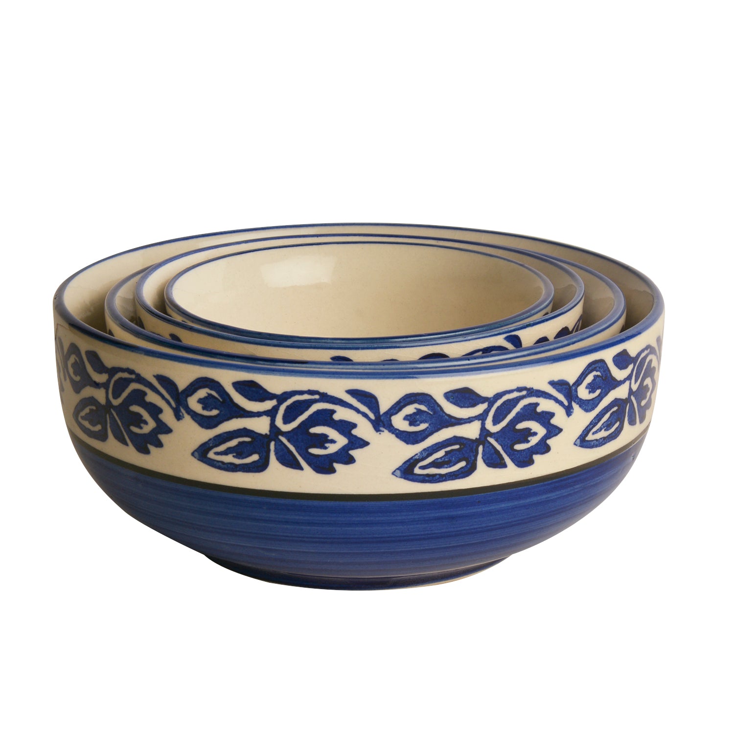 Studio Pottery Handpainted Dinner Serving Bowl Set (Set of 4 , Blue) - View 5