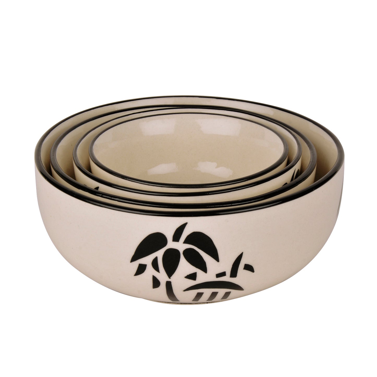 Studio Pottery Handpainted Dinner Serving Bowl Set (Set of 4 , Black Motif) - View 4