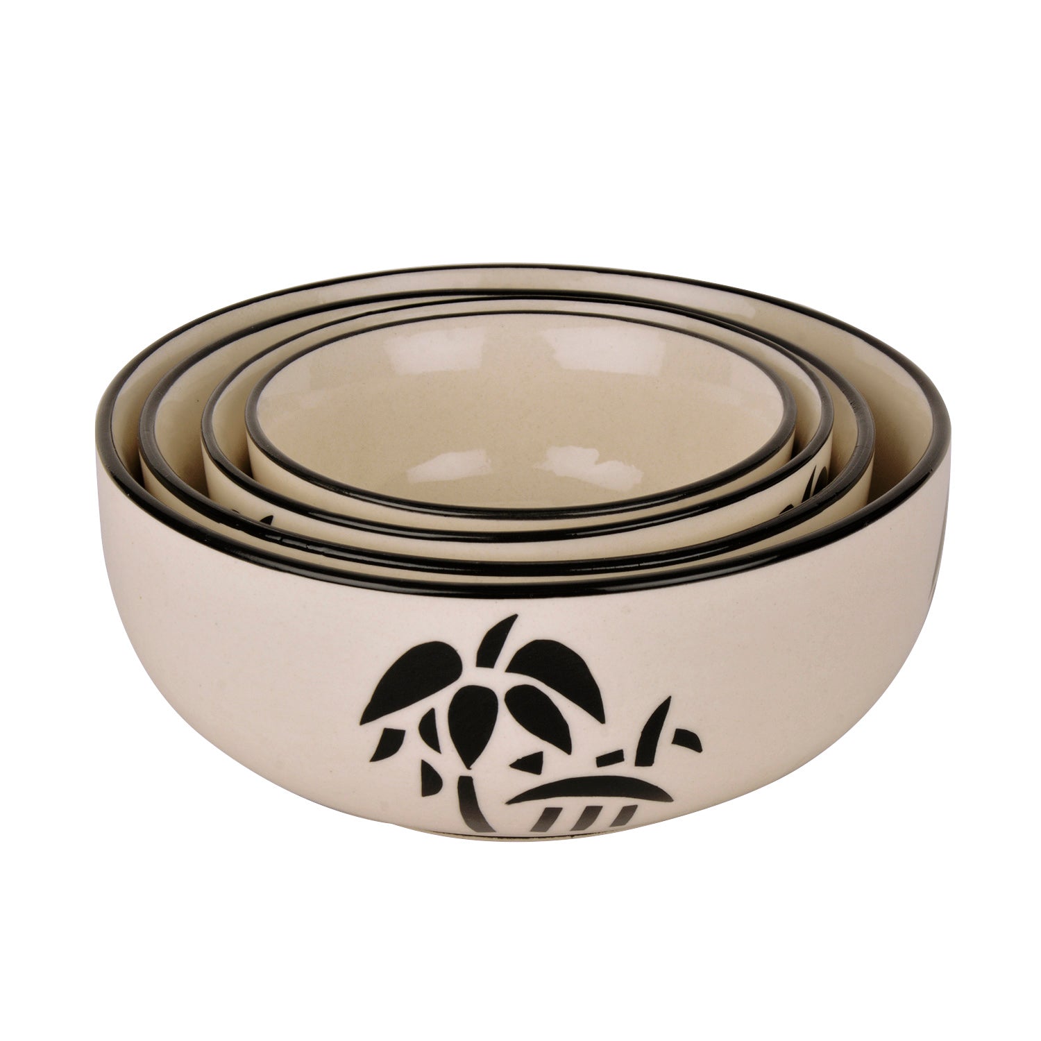 Studio Pottery Handpainted Dinner Serving Bowl Set (Set of 4 , Black Motif) - View 4