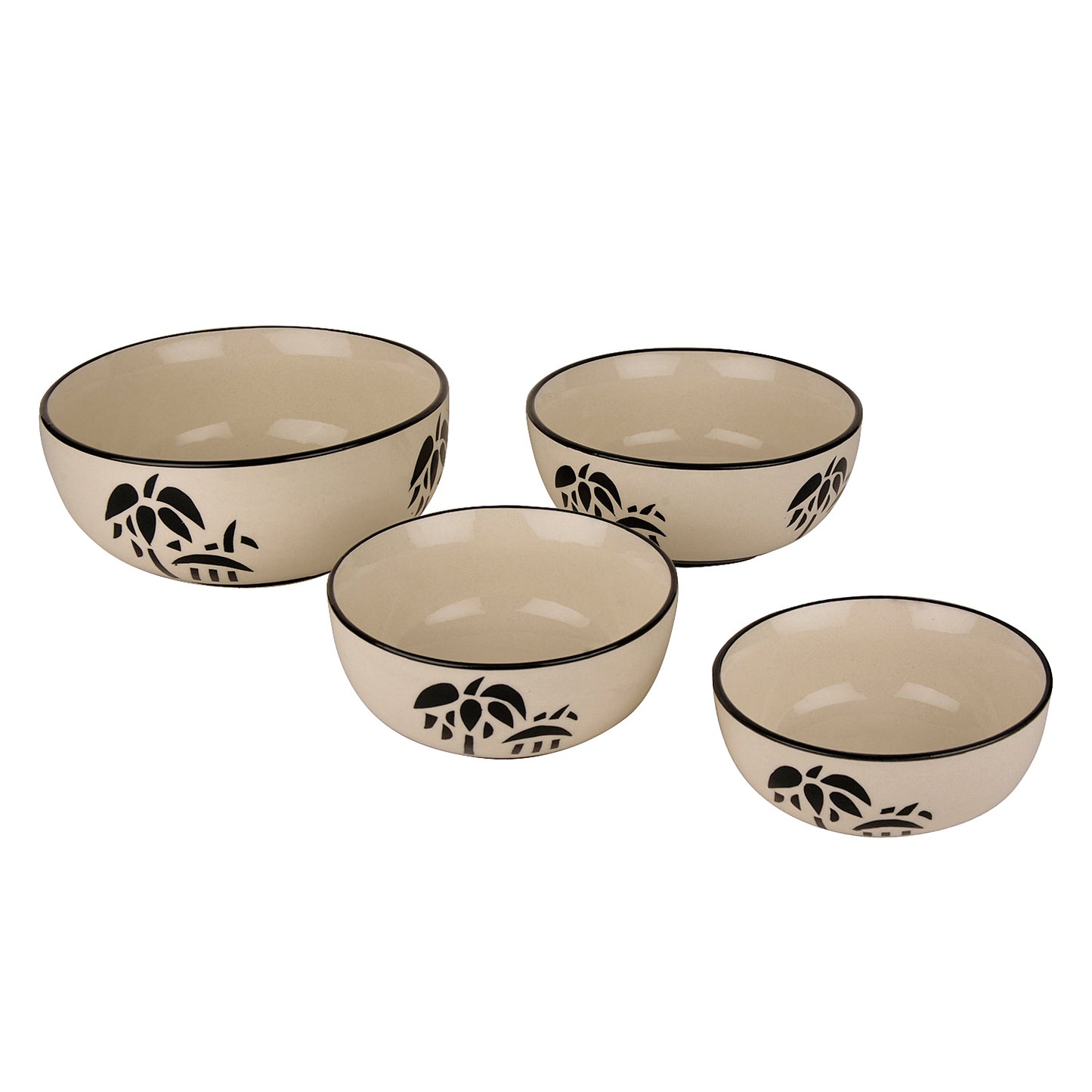 Studio Pottery Handpainted Dinner Serving Bowl Set (Set of 4 , Black Motif) - View 3