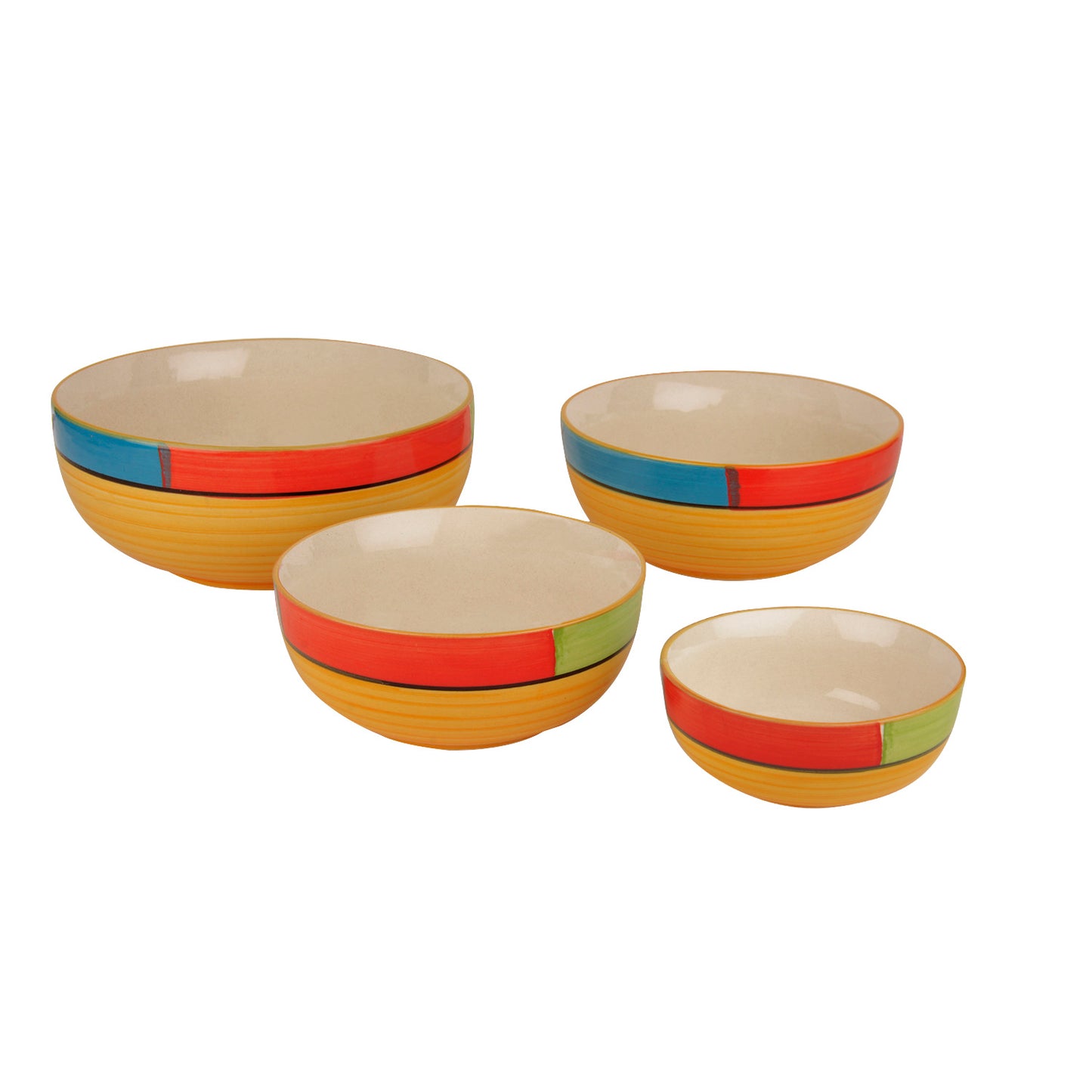 Studio Pottery Handpainted Dinner Serving Bowl Set (Set of 4 , Orange, Green , Yellow) - View 4