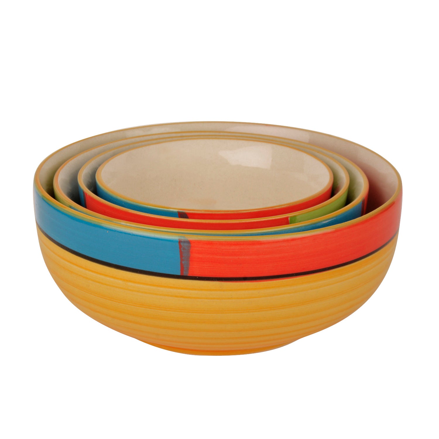 Studio Pottery Handpainted Dinner Serving Bowl Set (Set of 4 , Orange, Green , Yellow) - View 5