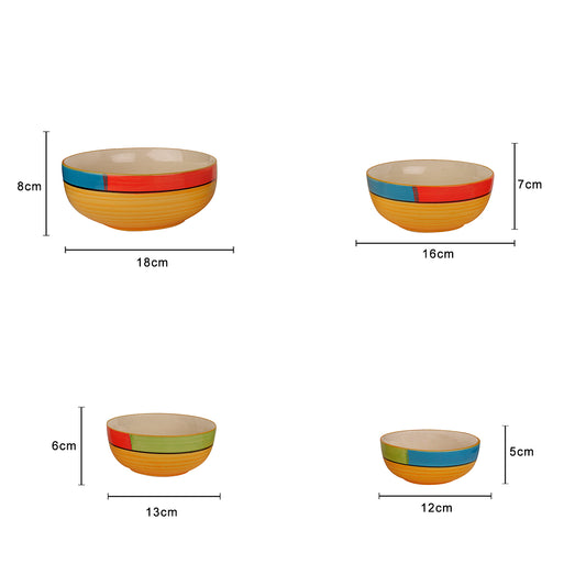 Studio Pottery Handpainted Dinner Serving Bowl Set (Set of 4 , Orange, Green , Yellow) - View 2