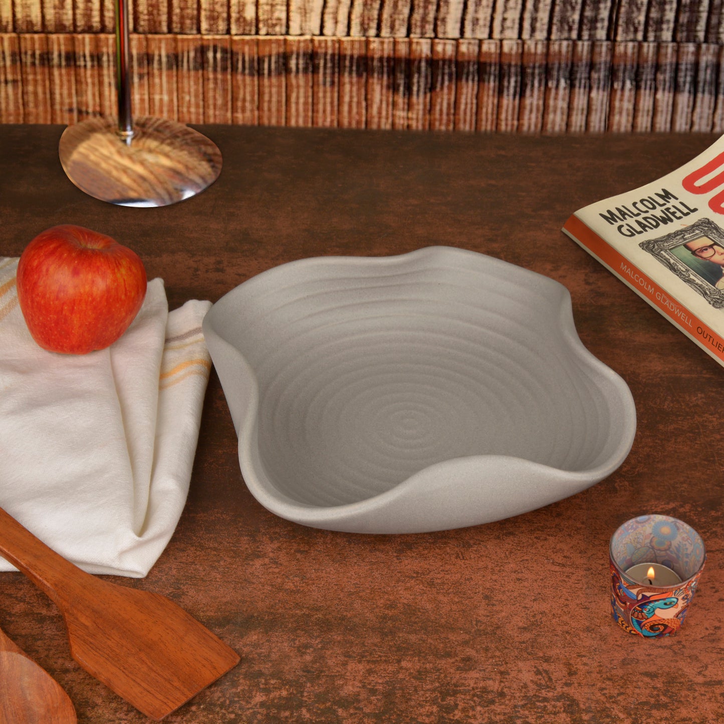 Ceramic Matt Finish Stylish Serving Bowl (22 cm , Grey)