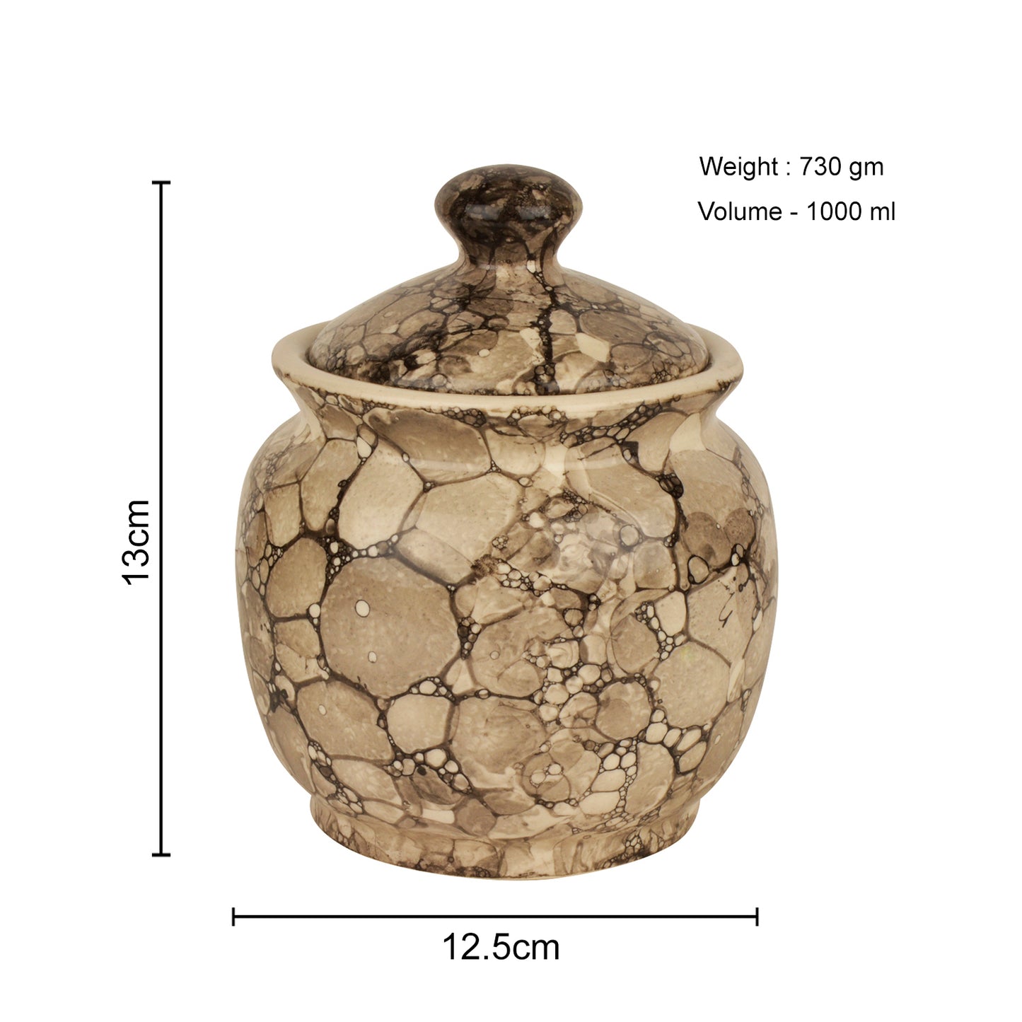 Handpainted Ceramic Jar with Lid (1000 ml, Grey Lustre) - View 2