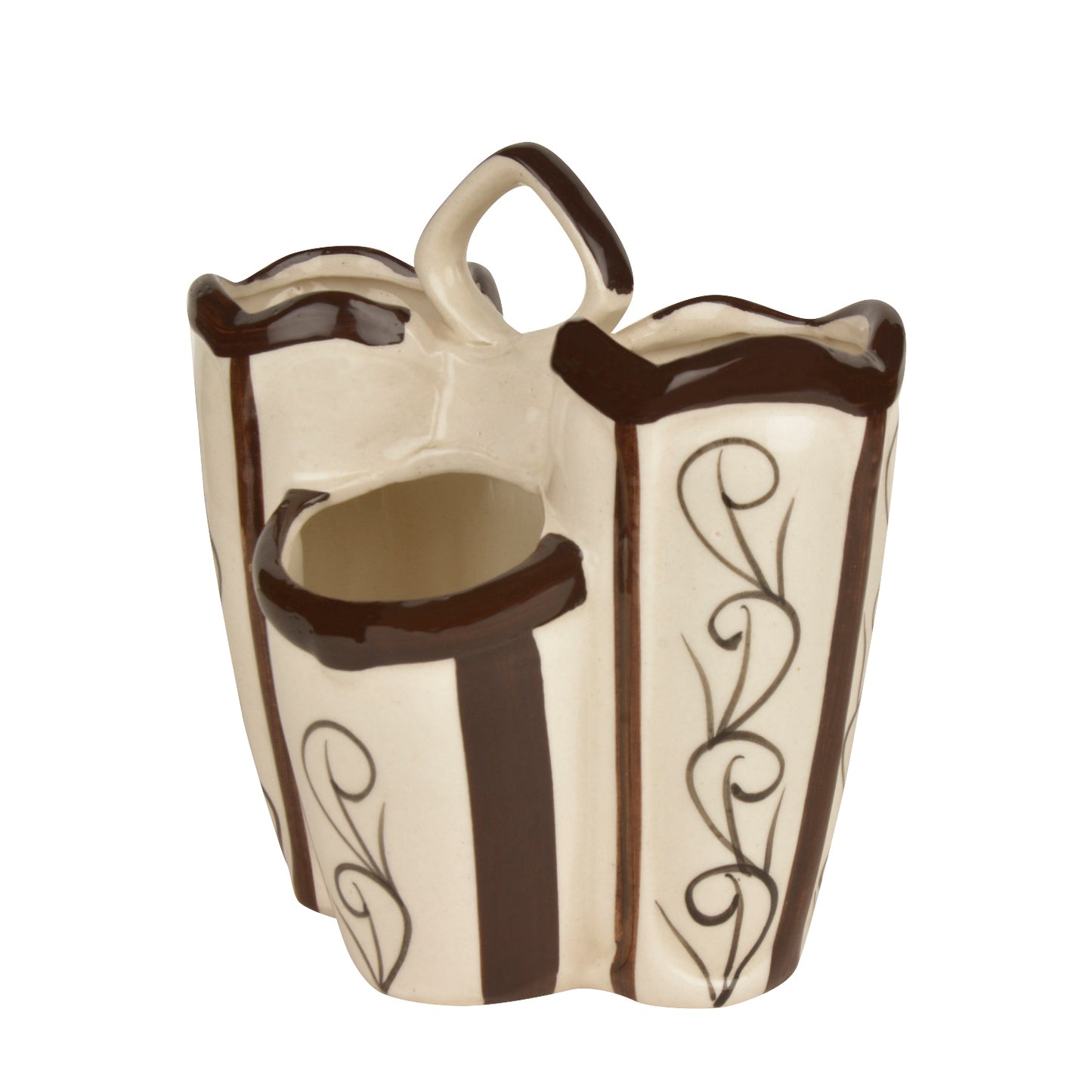 Handpainted Ceramic Kitchen Cutlery Stand (Brown and White) - View 4