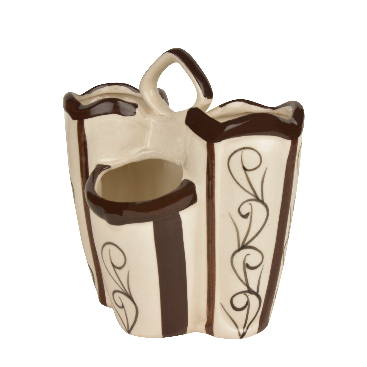 Handpainted Ceramic Kitchen Cutlery Stand (Brown and White) - View 4