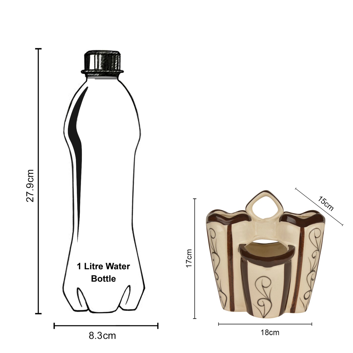 Handpainted Ceramic Kitchen Cutlery Stand (Brown and White) - View 6