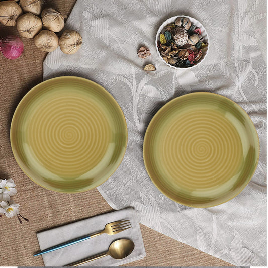 "Sage Green Collection" Studio Pottery Handcrafted Ceramic Dinner Plates (Set of 2, Sage Green, Diameter - 24 cm)