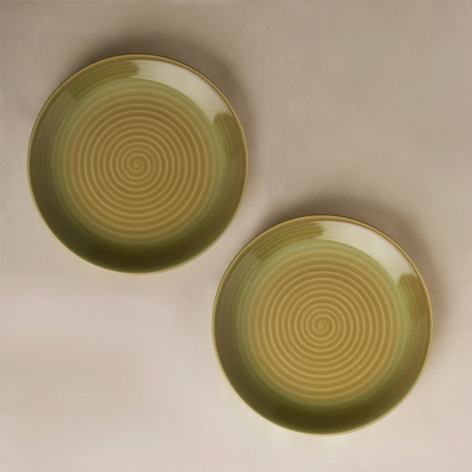 "Sage Green Collection" Studio Pottery Handcrafted Ceramic Dinner Plates (Set of 2, Sage Green, Diameter - 24 cm) - View 4
