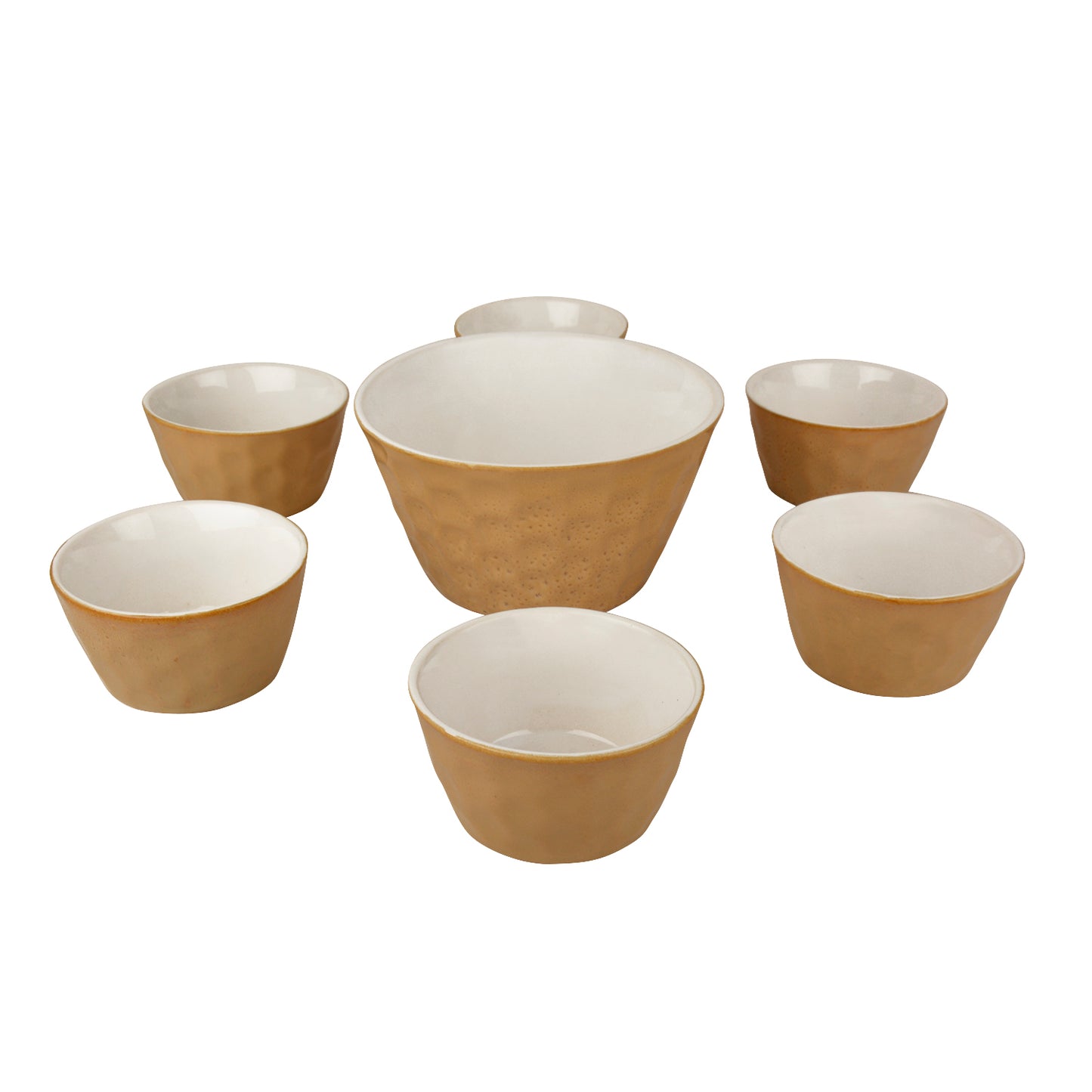Handcrafted Ceramic Pudding Serving Set (Set of 7, Beige, 700 ml and 150 ml each ) - View 3