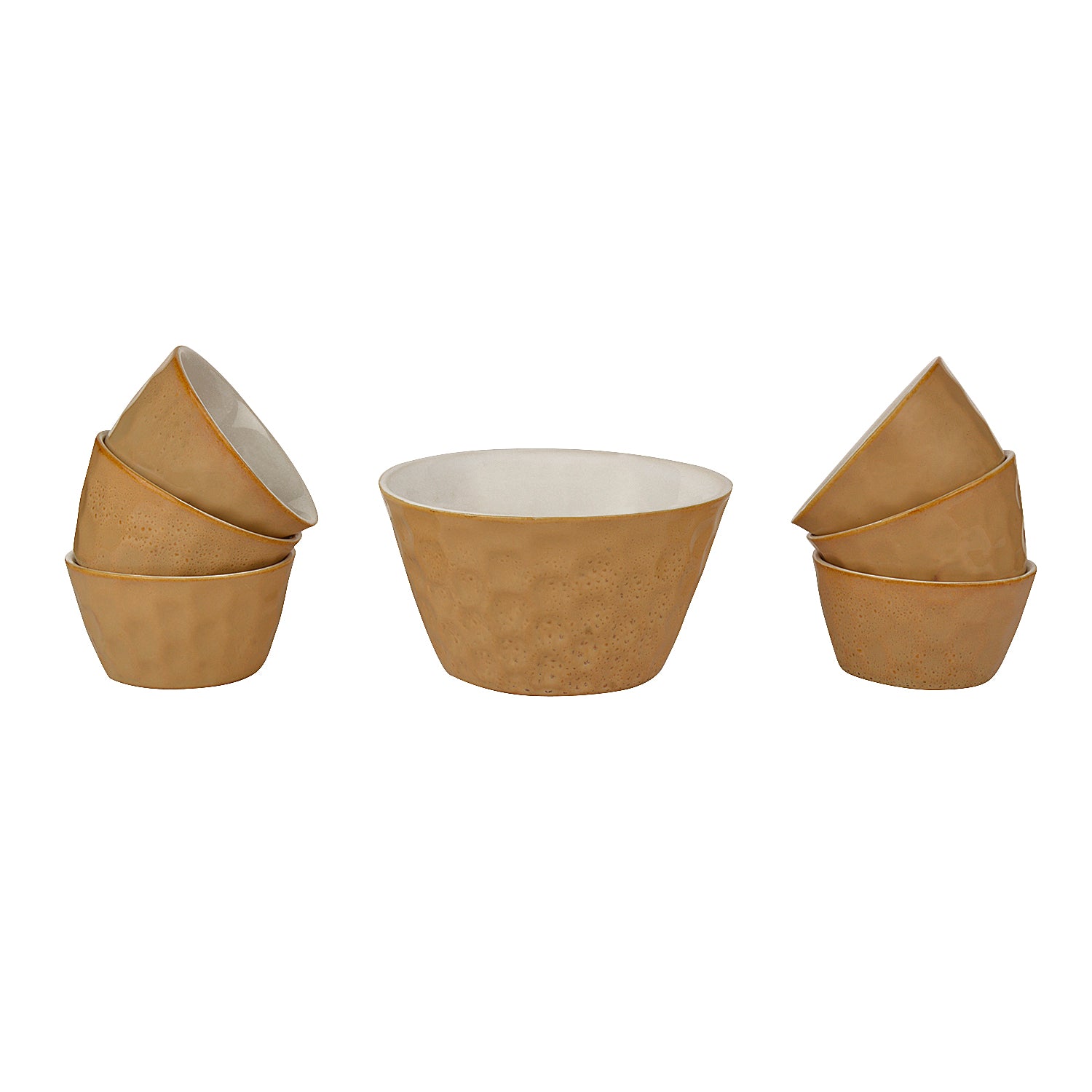Handcrafted Ceramic Pudding Serving Set (Set of 7, Beige, 700 ml and 150 ml each ) - View 4