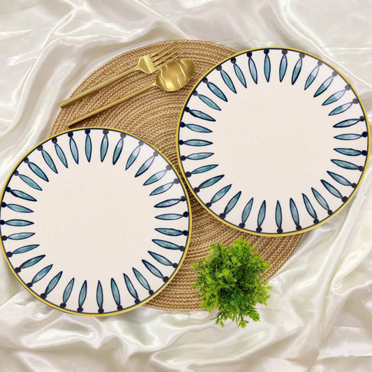 " Kyoto Collection " Handpainted Ceramic Dinner Serving Plates (Set of 2, White and Blue, 10 inches)