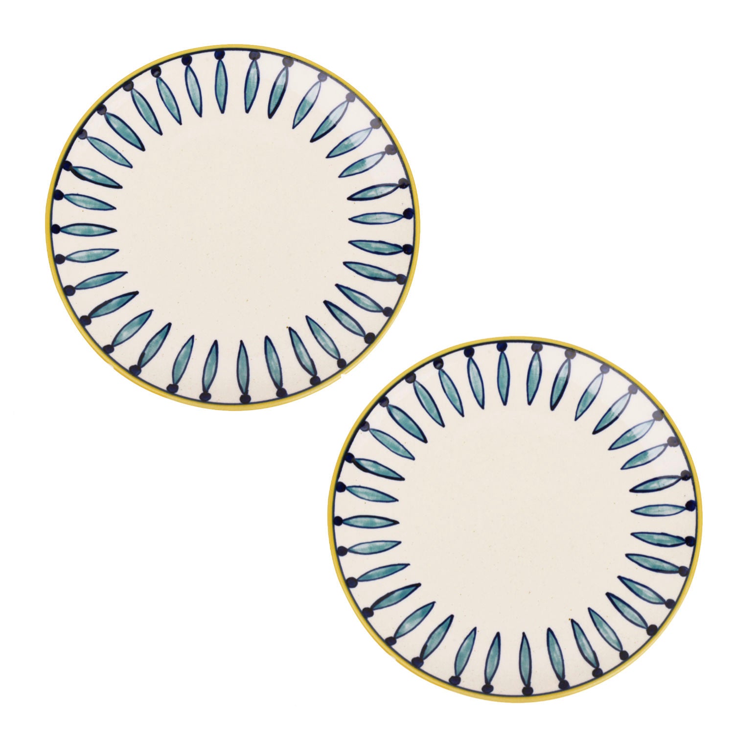 " Kyoto Collection " Handpainted Ceramic Dinner Serving Plates (Set of 2, White and Blue, 10 inches) - View 3