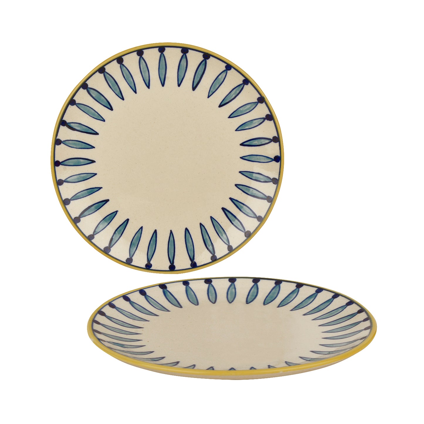 " Kyoto Collection " Handpainted Ceramic Dinner Serving Plates (Set of 2, White and Blue, 10 inches) - View 5