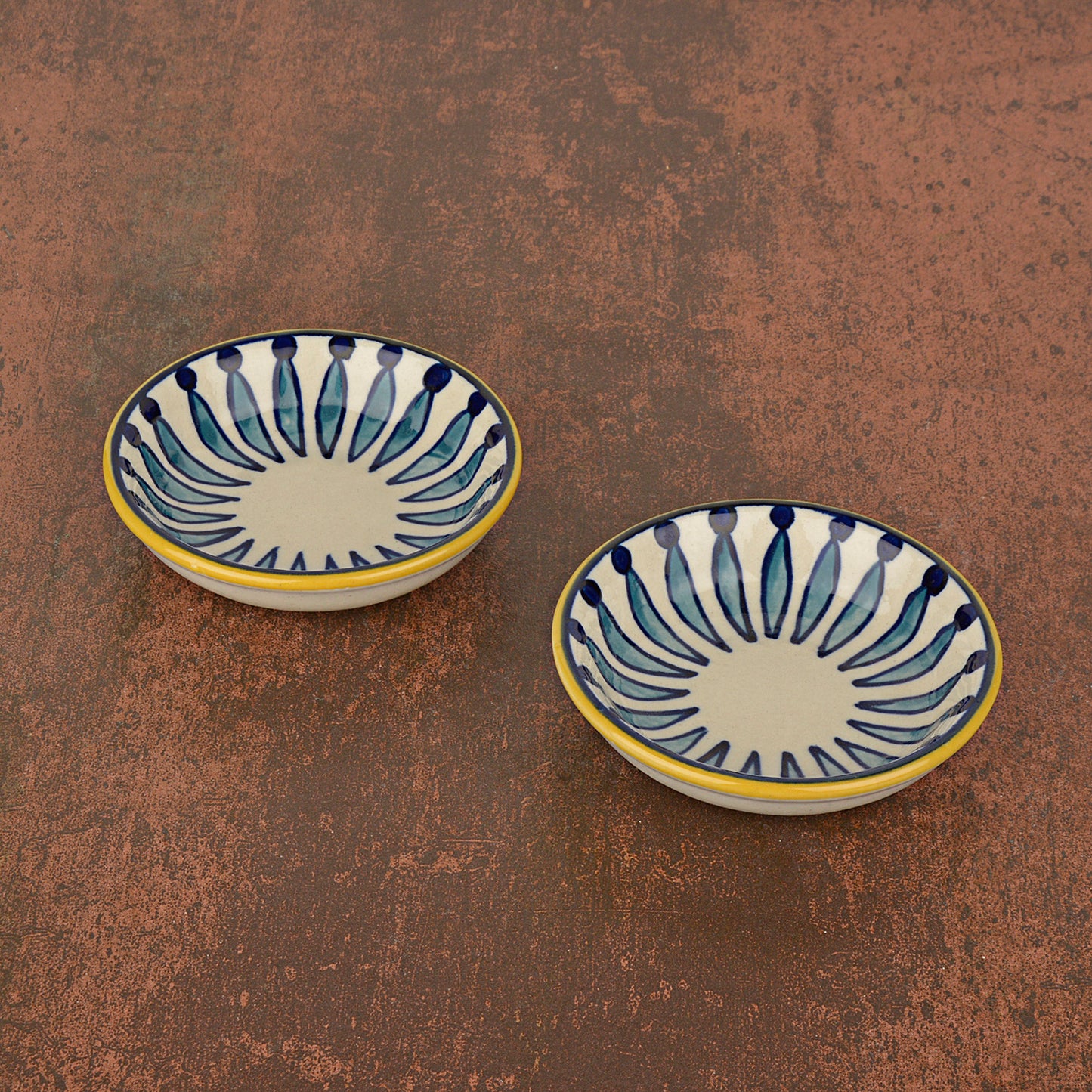 "Kyoto Collection" Handpainted Ceramic Dip Bowls (Set of 2, White and Blue, 50 ml each)