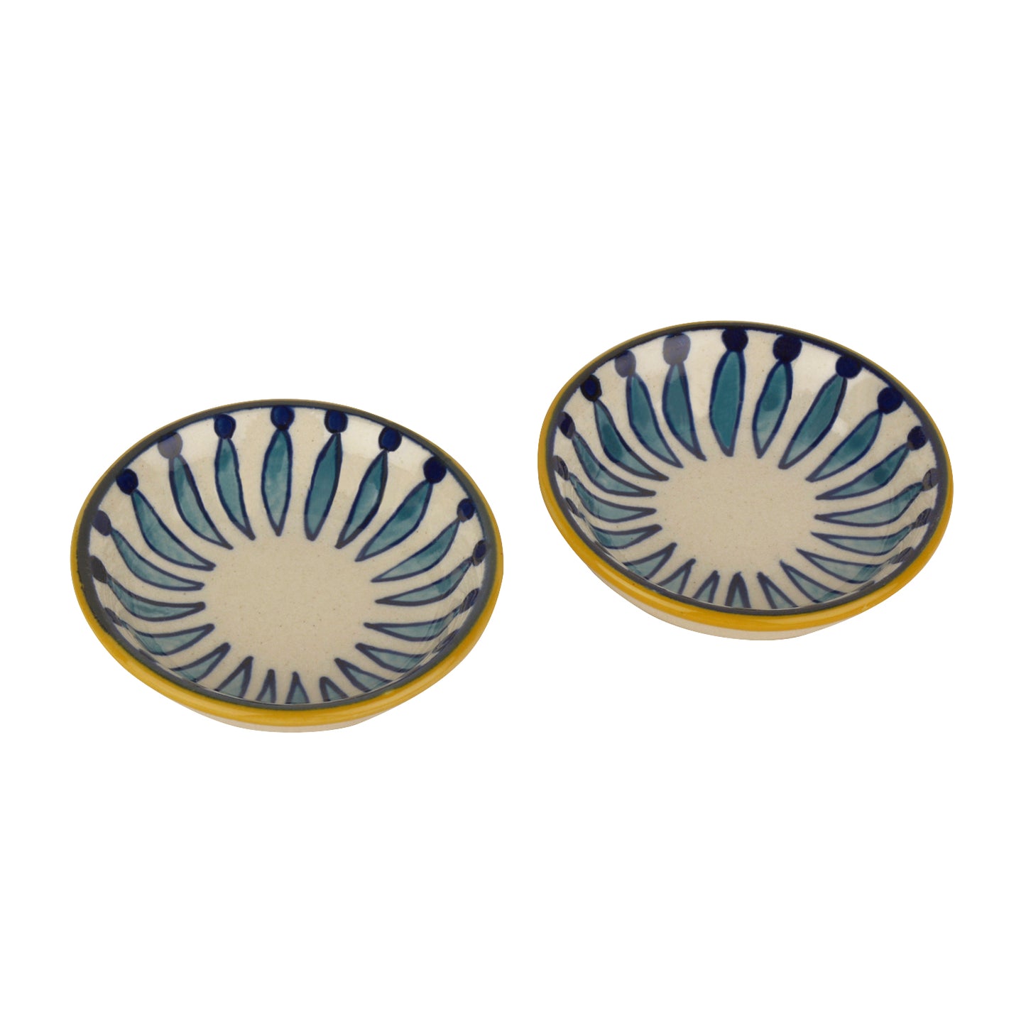 "Kyoto Collection" Handpainted Ceramic Dip Bowls (Set of 2, White and Blue, 50 ml each) - View 3