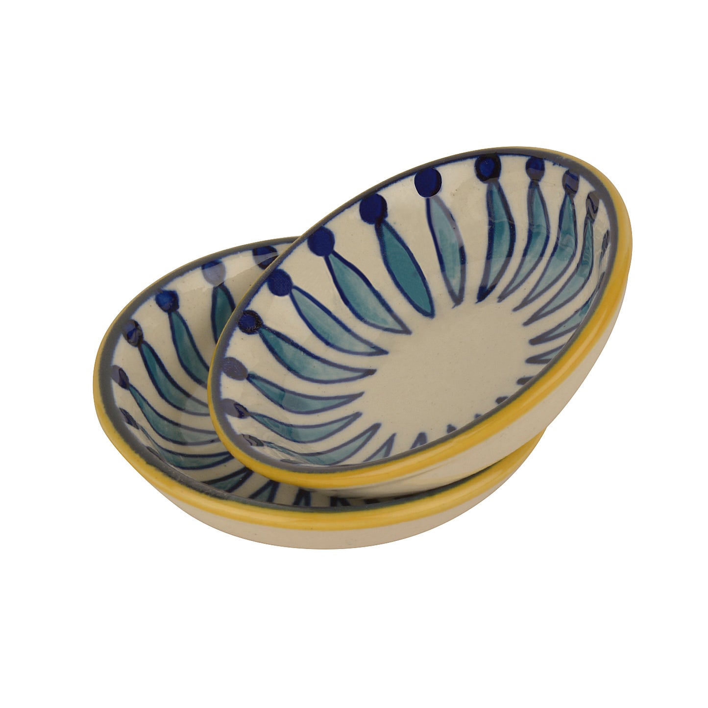 "Kyoto Collection" Handpainted Ceramic Dip Bowls (Set of 2, White and Blue, 50 ml each) - View 4