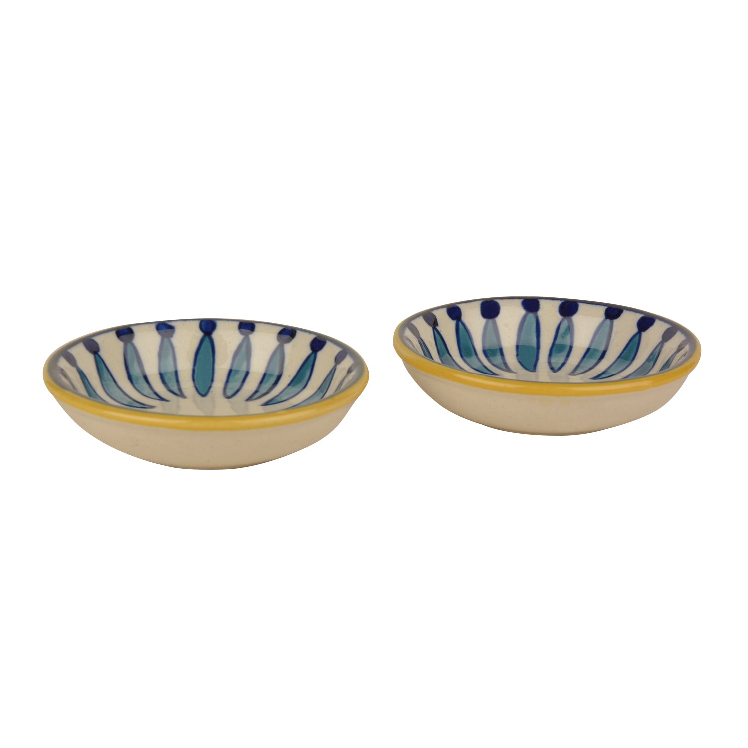 "Kyoto Collection" Handpainted Ceramic Dip Bowls (Set of 2, White and Blue, 50 ml each) - View 5