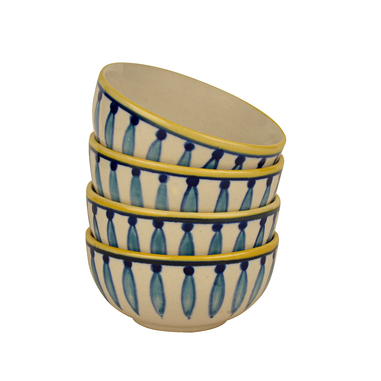 "Kyoto Collection" Handpainted Ceramic Dinner Serving Bowls (Set of 4, White and Blue, 200 ml each) - View 5