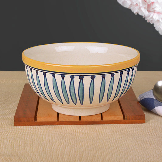 "Kyoto Collection" Handpainted Ceramic Dinner Serving Bowl (White and Blue, 1000 ml)